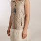 Beige Hooded Quilted Sleeveless Jacket