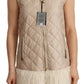 Beige Hooded Quilted Sleeveless Jacket