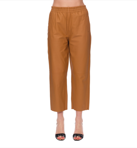 Brown Lamb Leather Women Trouser
