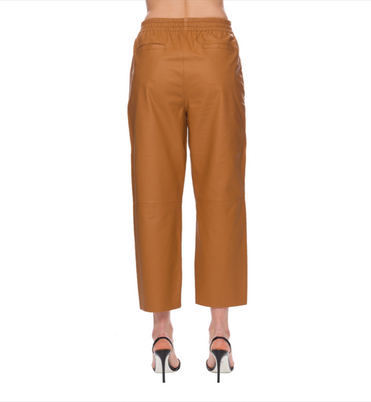 Brown Lamb Leather Women Trouser