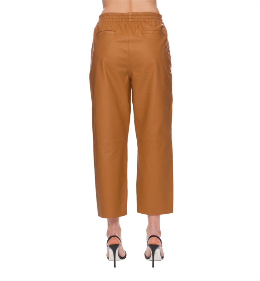 Brown Lamb Leather Women Trouser