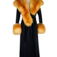 Elegant Black Wool Coat with Fox Fur Accents