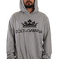 Elegant Gray Crown-Print Hooded Sweater