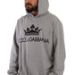 Elegant Gray Crown-Print Hooded Sweater