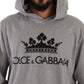 Elegant Gray Crown-Print Hooded Sweater