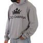 Elegant Gray Crown-Print Hooded Sweater