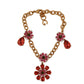 Elegant Gold Chain Bracelet with Red Crystals