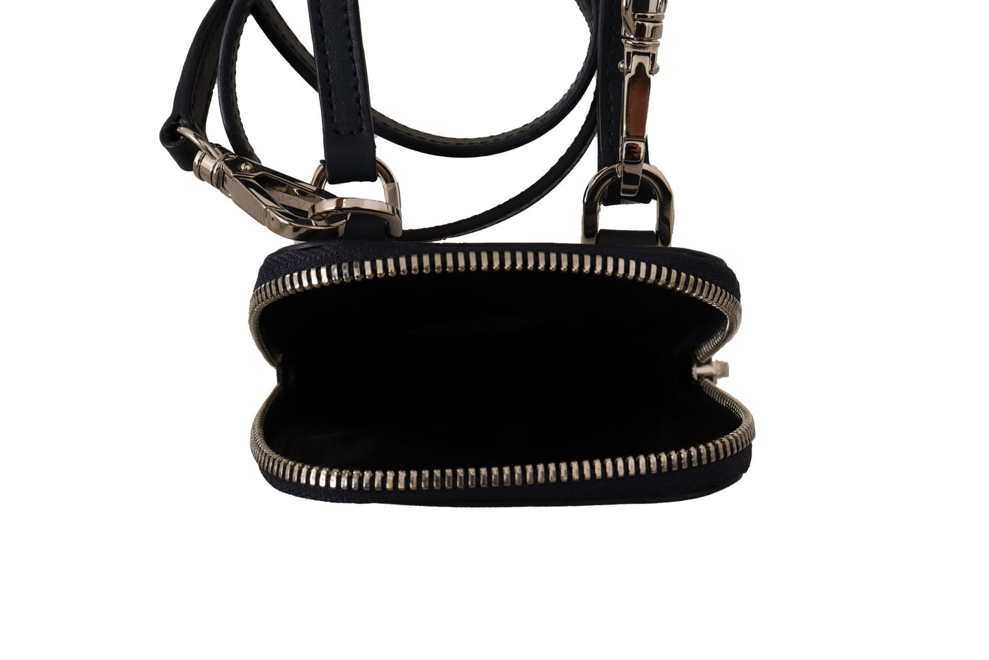 Elegant Blue & White Leather Phone Pocket Neck Strap