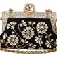 Elegant Embellished Black Satin Vanda Clutch