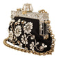 Elegant Embellished Black Satin Vanda Clutch