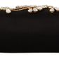 Elegant Embellished Black Satin Vanda Clutch