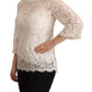 Elegant White Floral Lace Top with 3/4 Sleeves