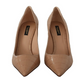 Beige Pointed Leather Pumps