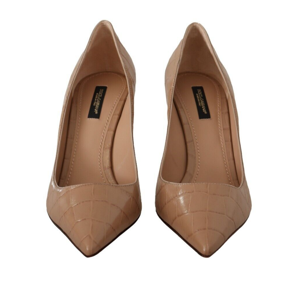 Beige Pointed Leather Pumps