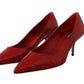 Elegant Red Leather Mid-Heel Pumps