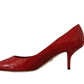 Elegant Red Leather Mid-Heel Pumps