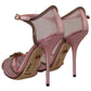 Elegant Pink Crystal Mesh Heels Sandals