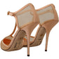 Elegant Beige Mesh T-Strap Pumps