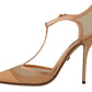 Elegant Beige Mesh T-Strap Pumps