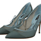 Chic Blue Mesh Heels with Silver Chain Details