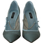 Chic Blue Mesh Heels with Silver Chain Details