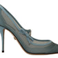 Chic Blue Mesh Heels with Silver Chain Details