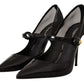 Elegant Black Leather Crystal Pumps