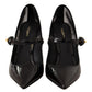 Elegant Black Leather Crystal Pumps