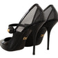 Elegant Black Leather Crystal Pumps