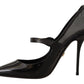 Elegant Black Leather Crystal Pumps