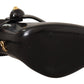 Elegant Black Leather Crystal Pumps