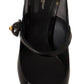 Elegant Black Leather Crystal Pumps