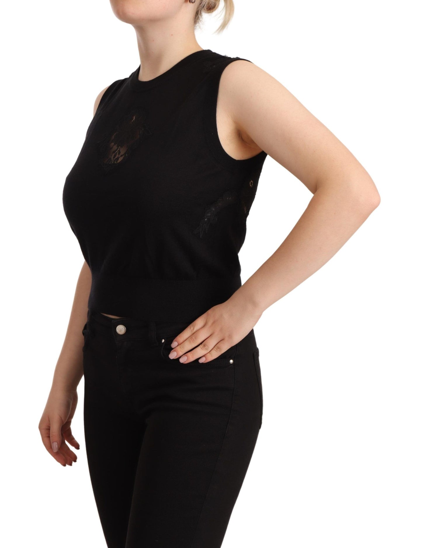 Silk Cashmere Sleeveless Top in Chic Black