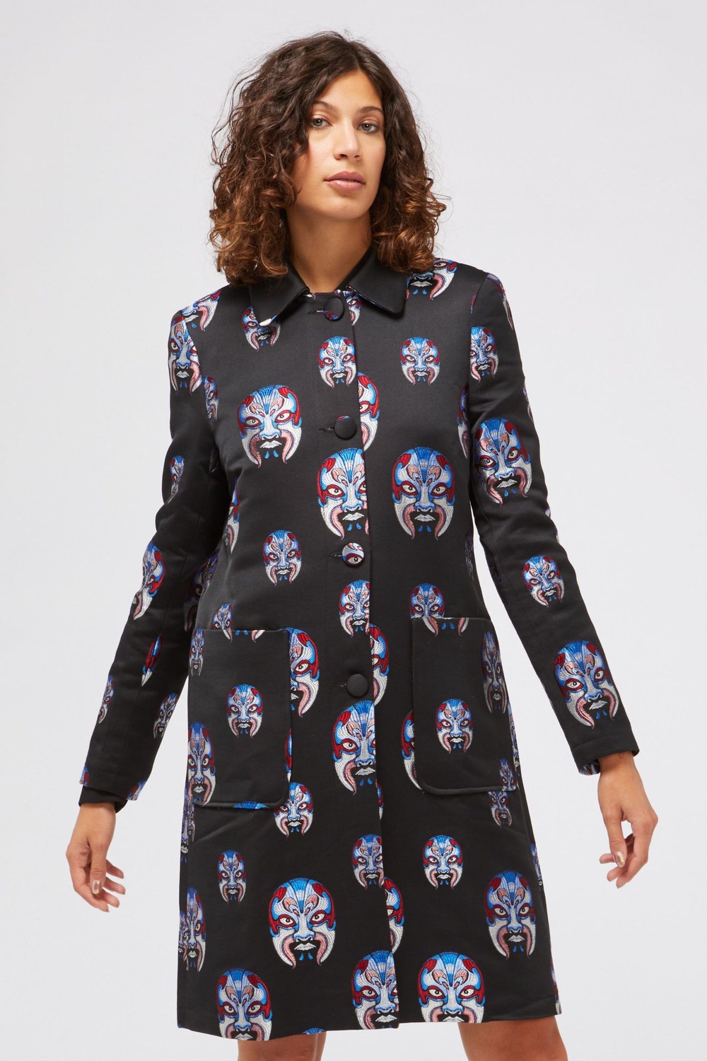 Black Polyester Women Coat