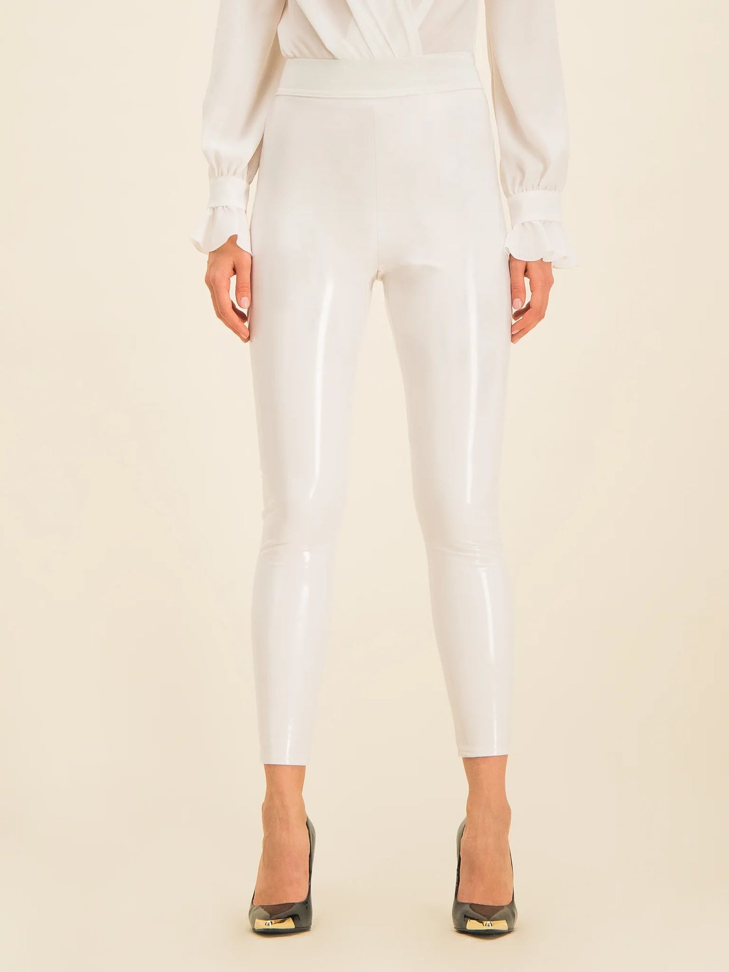 White Polyester Women's Trouser