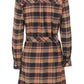 Chic Tartan Button-Up Dress - Orange & Blue