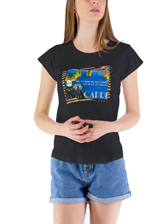 Black Cotton Women T-Shirt