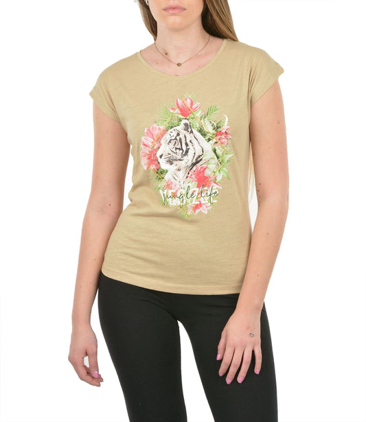 Beige Cotton Women T-Shirt