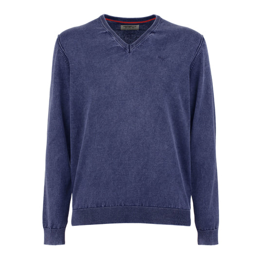 Blue Cotton Mens Sweater