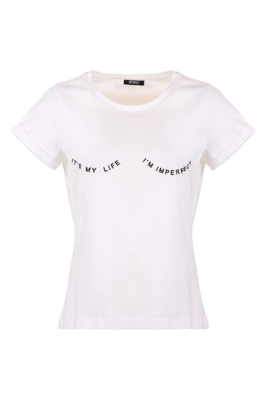 White Cotton Women T-Shirt