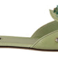 Elegant Crystal-Embellished Green Leather Slides