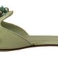 Elegant Crystal-Embellished Green Leather Slides