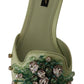 Elegant Crystal-Embellished Green Leather Slides