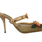 Floral Embellished Gold Leather Heels