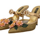 Floral Embellished Gold Leather Heels
