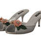 Elegant Silver Floral Kitten Heel Sandals