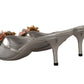 Elegant Silver Floral Kitten Heel Sandals