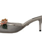 Elegant Silver Floral Kitten Heel Sandals