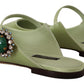 Emerald Crystal Embellished Leather Slides