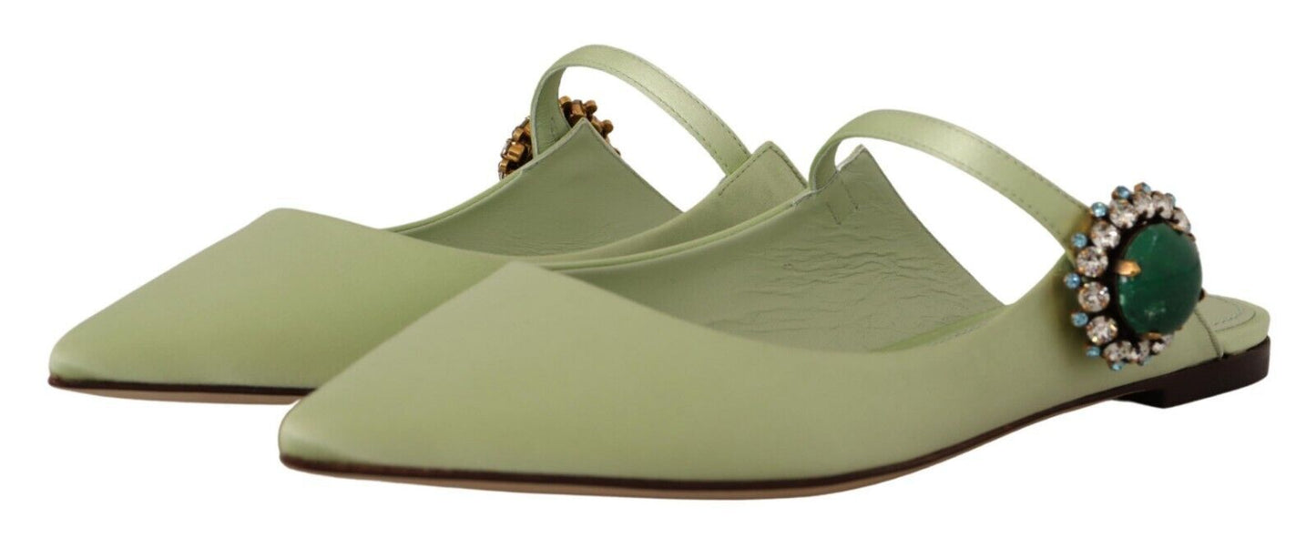 Emerald Crystal Embellished Leather Slides